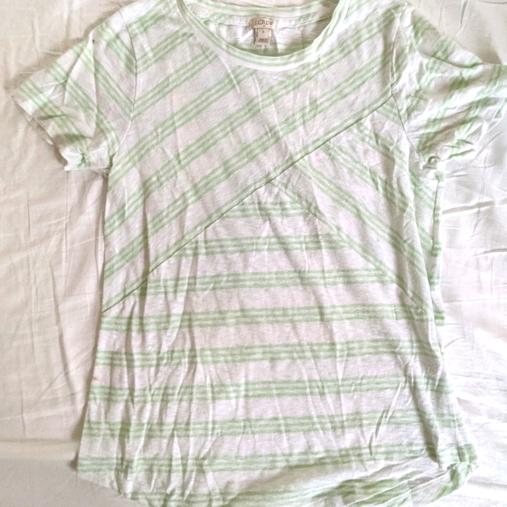 LAST CHANCE J. Crew Mint Green & White Criss Cross Stripes Tee Shirt
